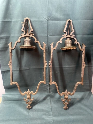2 Art Deco Cast Brass/Bronze Hanging Hall Light Fixture Parts Cover