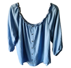 Soho Jeans (NY & Co.) Women's Off Shoulder Blouse Chambray Peasant Size XL - Picture 1 of 8