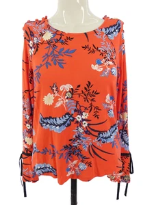 Marks Spencer Floral Blouse Orange Red Button Shoulder Bell Sleeve size UK 8 - Picture 1 of 19