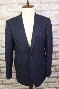 HACKETT LONDON MAYFAIR Blue Striped Wool One Button Blazer Sport Coat Size 52 - Picture 1 of 19