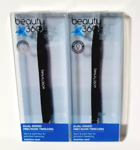 2 x Beauty 360 DUAL ENDED PRECISION TWEEZERS Slant & Point Tips Stainless Steel - Picture 1 of 1