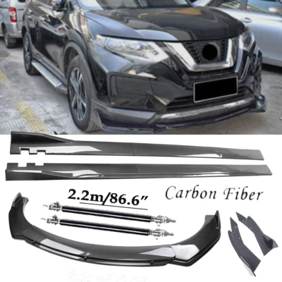 Carbon Fiber Front Bumper Lip Spoiler 86.6" Side Skirt Kit For Nissan Rogue Q - Image 1 of 4