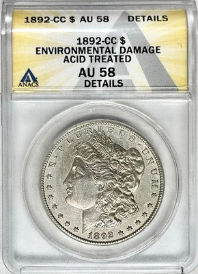 1892 CC MORGAN SILVER DOLLAR ANACS AU58 DETAILS - Image 1 of 2