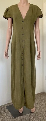 Zara 100% Linen Buttons Olive Green Women’s Maxi Dress Size Large - Image 1 of 4