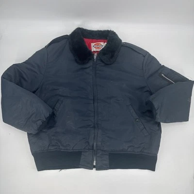 Vintage 80's Dickies Jacket Mens XL Blue Flight Bomber Fur Collar Quilt Lined - Image 1 of 4