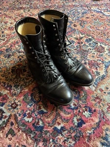 Vintage Justin Lace Up Roper Boots Mens 12D Style 506 Kiltie Black Leather USA - Picture 1 of 6
