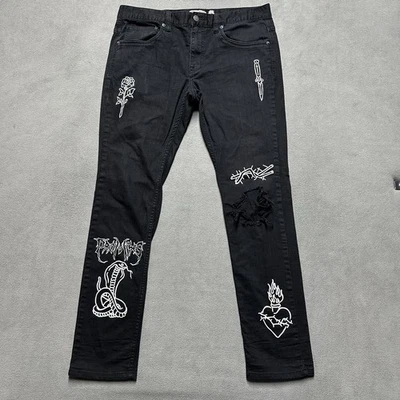 Pantalones de mezclilla rasgados Broken Promises para hombre 34 (35x30,5) negros góticos emo cobra usados en excelente estado Foto 1 de 4