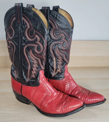 De Colección Tony Lama Cuero Lagarto Botas de Vaquero Para Hombres Talla 9 D El Paso Negro Rojo 8853 Foto 1 de 4