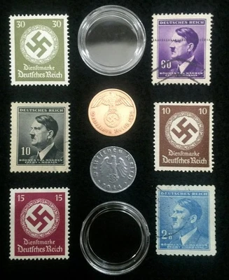Raro conjunto de monedas y estampillas alemanas de la Segunda Guerra Mundial de artefactos históricos - conjunto de coleccionistas Foto 1 de 2