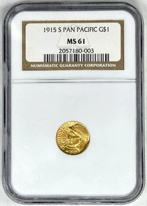 1915-S $1 Pan Pacific Gold Commemorative Dollar NGC MS61 Key Date Coin Rare - Picture 1 of 4