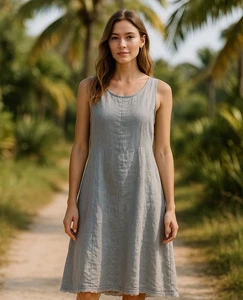 Piazza Del Tempio 100% Linen Dress Made in Italy Medium Gray Sleeveless - Picture 1 of 10