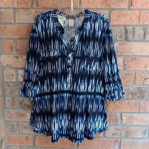Cocomo Womens Top Blouse Popover 3/4 Sleeves Roll Tab Blue Size M - Picture 1 of 8