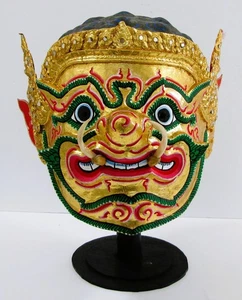 Vintage Hunuman Thai Head Statue Mask Khon with Holder - Picture 1 of 14