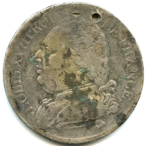 5 francs argent Louis XVIII , buste habillé 1814 L ( percée ) n°7995 - Imagen 1 de 2