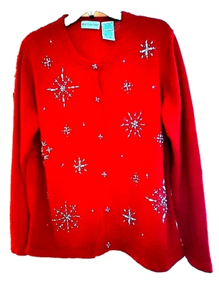 Suéter y bufanda vintage rojo de vacaciones manga larga a juego perla copos de nieve Foto 1 de 4