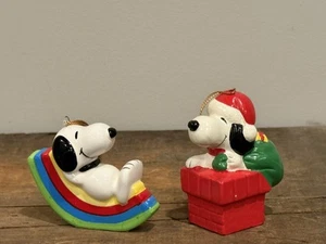 VINTAGE 1966 SNOOPY RIANBOW ORNAMENT & SANTA CHIMNEY SET OF 2 ORNAMENTS (12C) - Picture 1 of 7