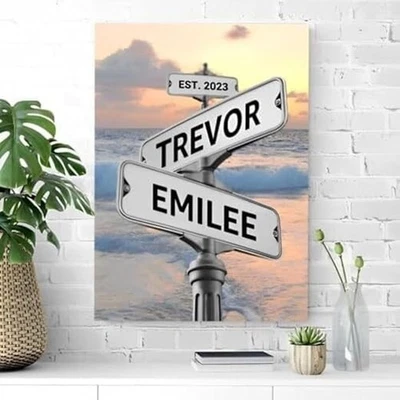 Personalized Street Couples Crossroads of Love Road Sign Name Date Intersection - Image 1 of 4
