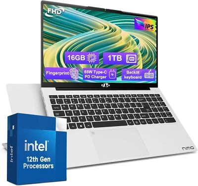 NIMO 15.6'' IPS FHD-Laptop, 16GB RAM 1TB SSD Intel Pentium Quad Core N100 Win11 - Image 1 of 4