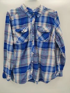 Croft & Barrow Damen Flanell Hemd Gr. L weiß blau kariert Langarm Knopfleiste - Bild 1 von 8