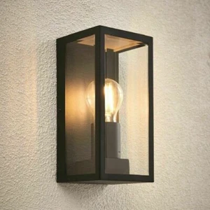 SAXBY BRETON Black Outdoor Boxed Lantern Wall Light Steel & Glass IP44 E27 78757 - Picture 1 of 6