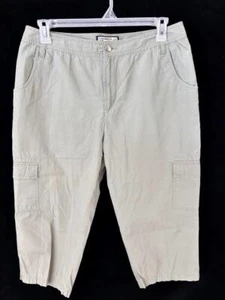 Caribbean Joe capris pants size 14 cargo 20" inseam 6 pocket green cotton - Picture 1 of 6