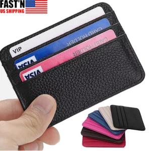 Leather Slim Minimalist Wallet for Men Women Thin Credit Card Holder Wallet - Picture 1 of 19