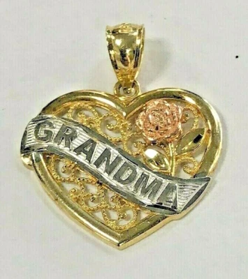 Colgante corazón filigrana GRANDMA oro 10k tricolor Estate Foto 1 de 4