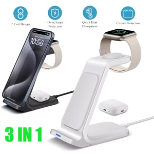 Wireless Charger Dock Charging Station 3 in 1 For Apple Watch iPhone 16 15 14 13 - Picture 1 of 19