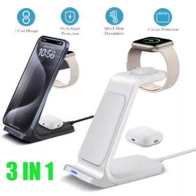 Wireless Charger Dock Charging Station 3 in 1 For Apple Watch iPhone 16 15 14 13 - Image 1 of 4