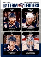 2011-12 O-Pee-Chee Team Leaders Rick Nash , R.J. Umberger , Steve Mason #TL-9