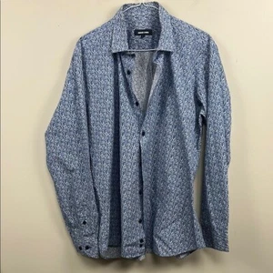 Jared Lang Blue Patterned Button-Up cotton print Shirt made in turkey - Picture 1 of 9