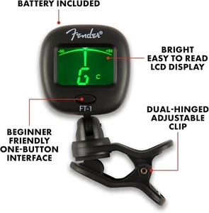 Fender FT-1 Pro Clip-On Tuner for Electric,Acoustic&Bass Guitars,Ukuleles-Black - Picture 1 of 4