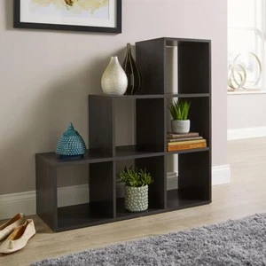 Step Style Storage Cube 6 Shelf Bookcase Wooden Display Staircase Unit Black - Picture 1 of 7