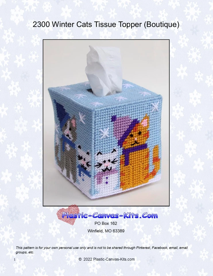 Winter Cats Boutique Tissue Topper-Plastic Canvas Pattern or Kit - Image 1 of 1