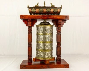 Tibetisch Buddhistisch Handarbeit drehende Gebetsmühle großer Tisch Schrein Weihrauch - Bild 1 von 12