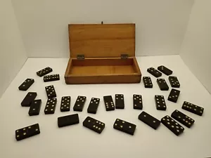 Vintage Dominosteine Set in Holz Handarbeit Box 28 Teile - Bild 1 von 12