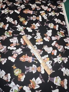 Loralie Happy Chef Tossed Chefs on Black 100% cotton fabric by the yard 692-621 - Picture 1 of 8