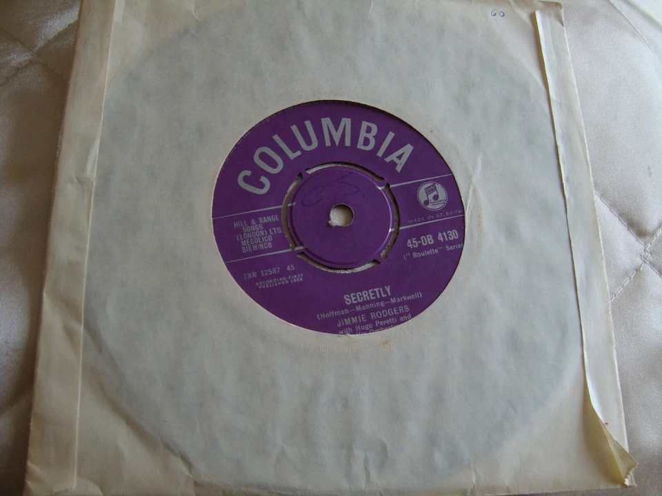 JIMMIE RODGERS    SECRETLY / MAKE ME A MIRACLE    VINYL 7"    Columbia DB 4130 - Image 1 of 1