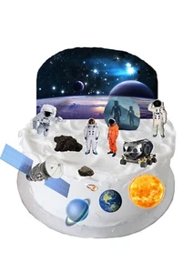 Space Planets Escena de Pastel Solar Stand Up Comestible Oblea Premium Papel Pastel Topper - Imagen 1 de 3