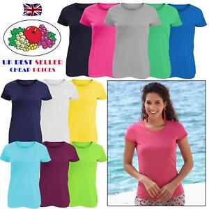 Ladies Plain T-Shirts Womens Fruit of the Loom Coloured Cotton Fitted Tee Shirt