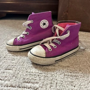 Converse All Star Chuck Taylor High Top Canvas Shoes Pink Purple 7 Baby Toddler - Picture 1 of 5