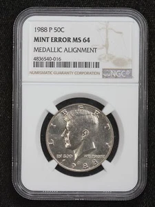 1988-P Kennedy Half Dollar 180 Degree Medalic Alignment Mint Error NGC MS64 1Q98 - Picture 1 of 4