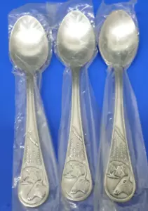 3 - Cambridge CARIBOU Deer Elk Trees Moose Satin Stainless Flatware TEASPOONS - Picture 1 of 9