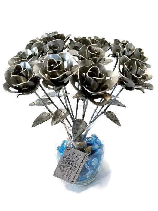 Dozen Metal Roses, Recycled Metal Roses, Metal Rose Sculptures, Welded Roses - Image 1 of 4