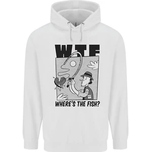 WTF Wheres the Fish Funny Fishing Fisherman Childrens Kids Hoodie - Picture 1 of 12