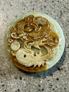 Antique Chinese Heitan jade Jadeite Hand Carved Stone Belt Buckle 2.2oz - Picture 1 of 13