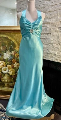 90s Y2K Vintage Jessica McClintock Gunne Sax Teal Satin Formal Gown Dress Size 3 - Image 1 of 4