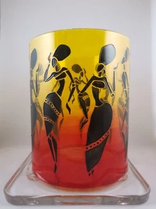 Dancing Shadowz African Glass Art, Dancing Tribal Women & Sunset Candle Holder - Picture 1 of 23