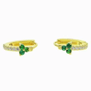Creole earrings Ø 12 mm zirconia white green 750 gold 18K gold plated O5546D1 - Picture 1 of 1