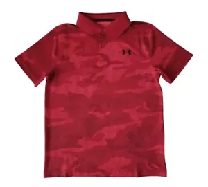 Under Armour Boys UA Textured Printed Polo Shirt 1366679-615 Red Youth Size L - Picture 1 of 10
